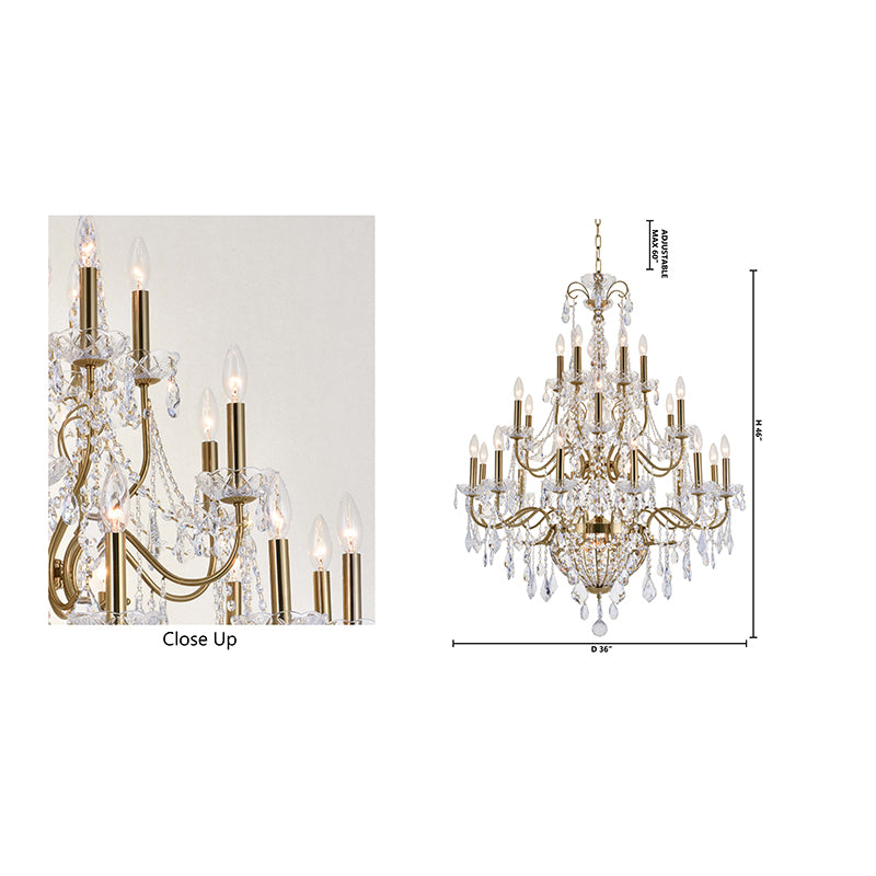 Three Tier Brass Frame Chandelier with Clear Hanging Crystals by Bethel - view 7