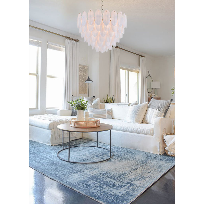 Seven Tier Brass Metal Frame Chandelier with Frosted Hanging Petal Glass by Bethel - view 3