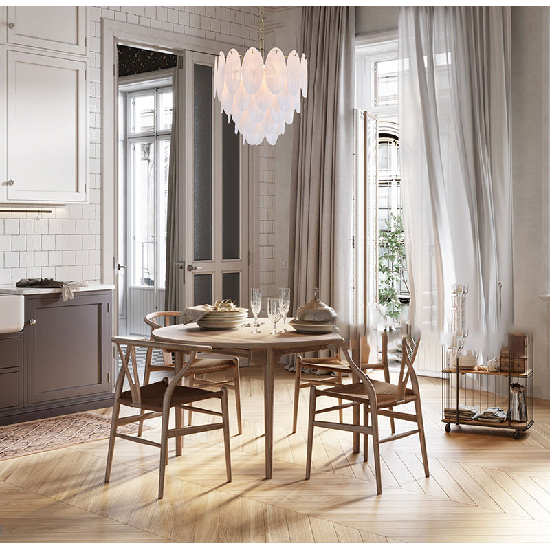 Brass Metal Frame Chandelier with Frosted Hanging Petal Glass by Bethel - view 6
