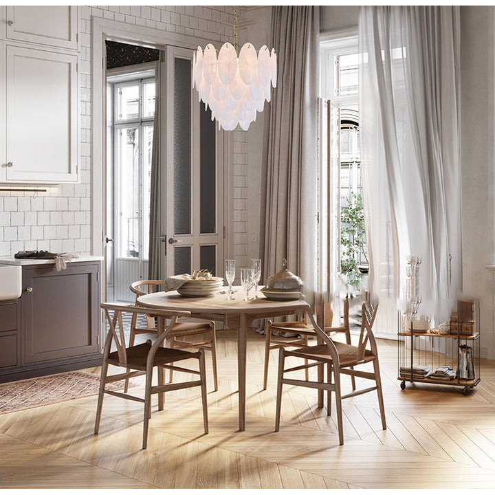 Brass Metal Frame Chandelier with Frosted Hanging Petal Glass by Bethel - view 6