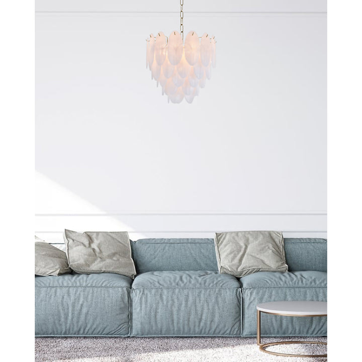 Brass Metal Frame Chandelier with Frosted Hanging Petal Glass by Bethel - view 7