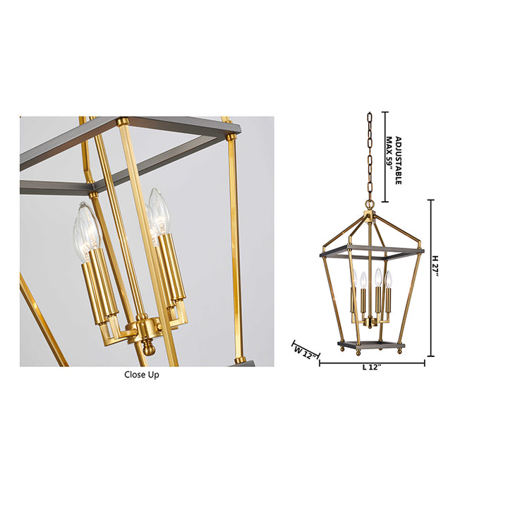 Antique Brass and Grey Metal Frame Lantern Ceiling Fixture by Bethel - view 3