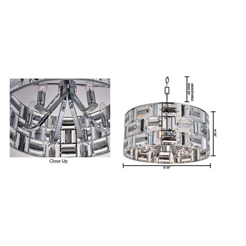 Clear and Smoke Crystal Drum Shade Chandelier with Chrome Frame by Bethel - view 5