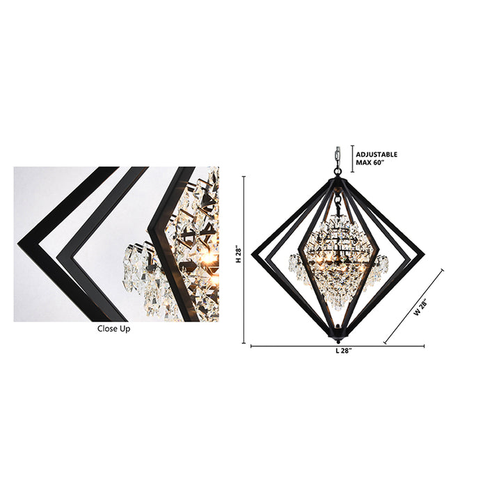 Metal Diamond Cage Chandelier with Clear Hanging Crystals by Bethel - view 5