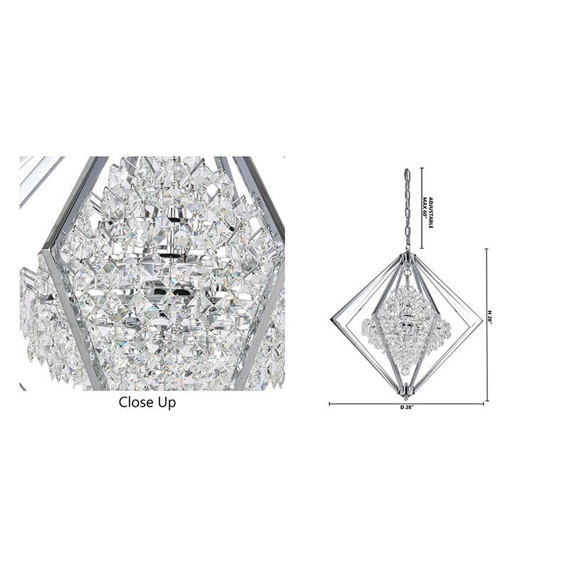 Metal Diamond Cage Chandelier with Clear Hanging Crystals by Bethel - view 11