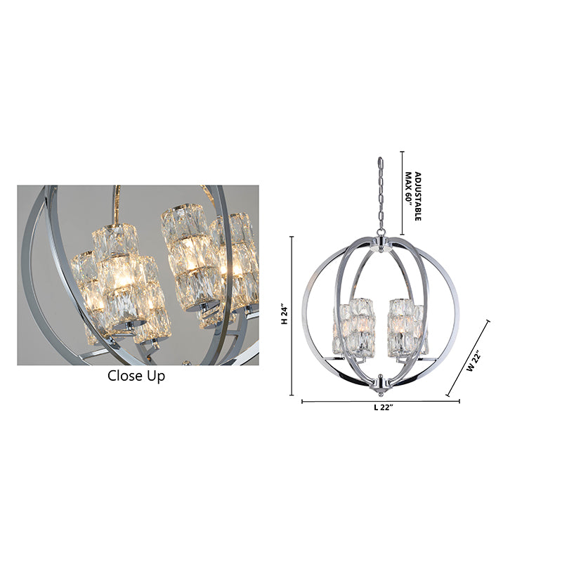 Chrome Orb Frame Chandelier with Clear Crystal Shades by Bethel - view 11