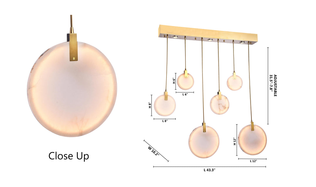 Stainless Steel Rectangular Frame LED Chandelier with Spanish Alabaster Pendants by Bethel - view 9