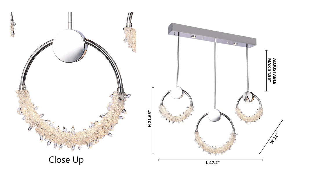 Stainless Steel Rectangular Frame LED Chandelier with Clear Crystal Beading by Bethel - view 3
