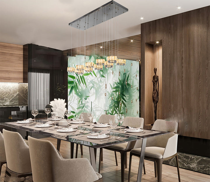 Chrome Metal Frame LED Island Light with Clear Crystal Hanging Pendants by Bethel - view 3