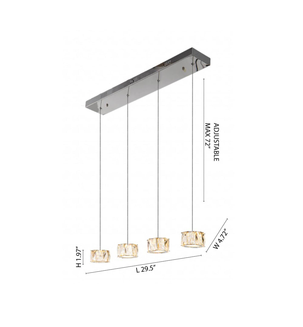 Chrome Metal Frame LED Island Light with Clear Crystal Hanging Pendants (GL320) by Bethel - view 2