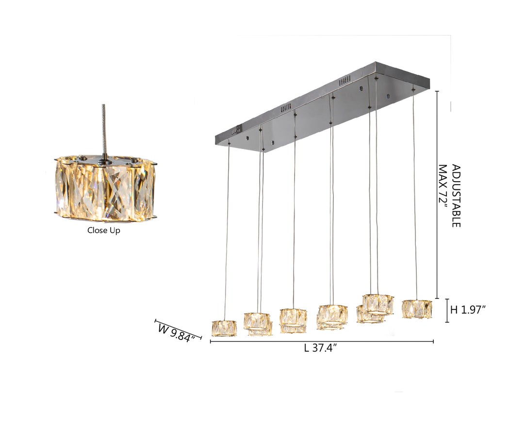 Chrome Framed Island Light with Clear Crystal LED Hanging Pendants by Bethel - view 4