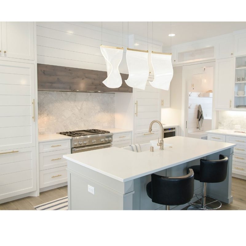 Three Light Acrylic Crumbled Sheet Pendant Island Light with Hardware in Gold by Bethel