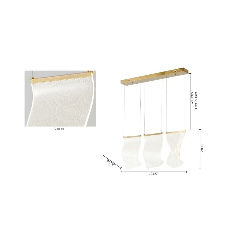 Three Light Acrylic Crumbled Sheet Pendant Island Light with Hardware by Bethel - view 11
