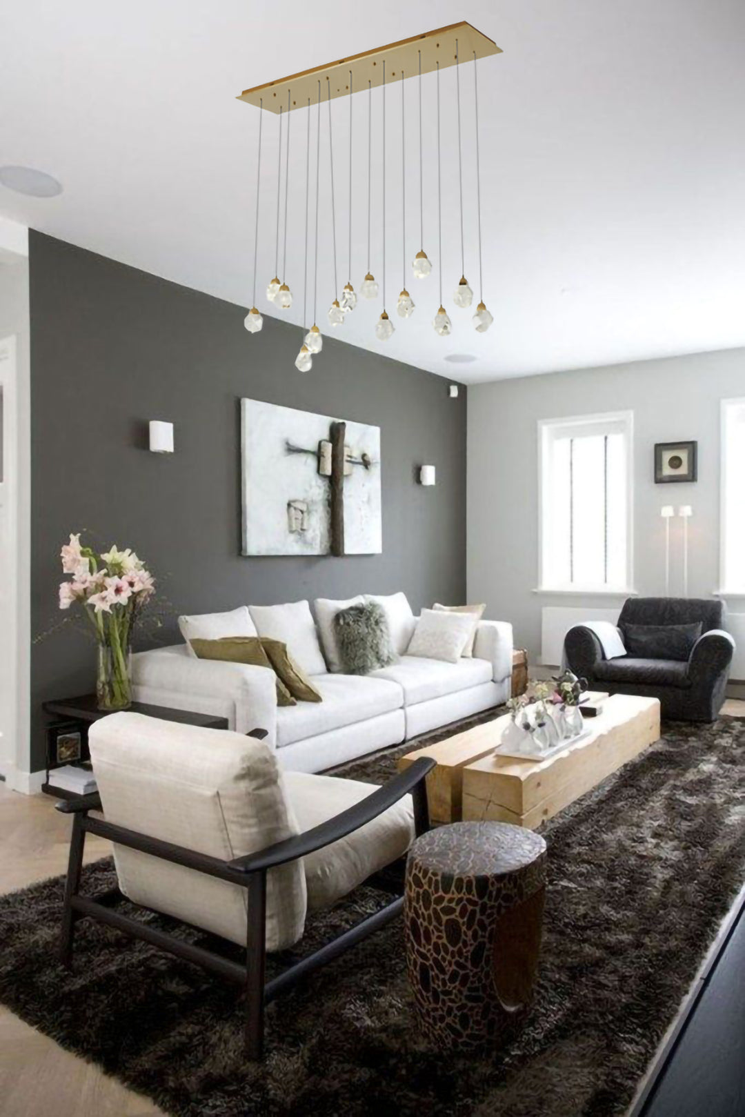 Gold Frame Island Light with Hanging Clear Bubble Crystal Pendants by Bethel - view 7