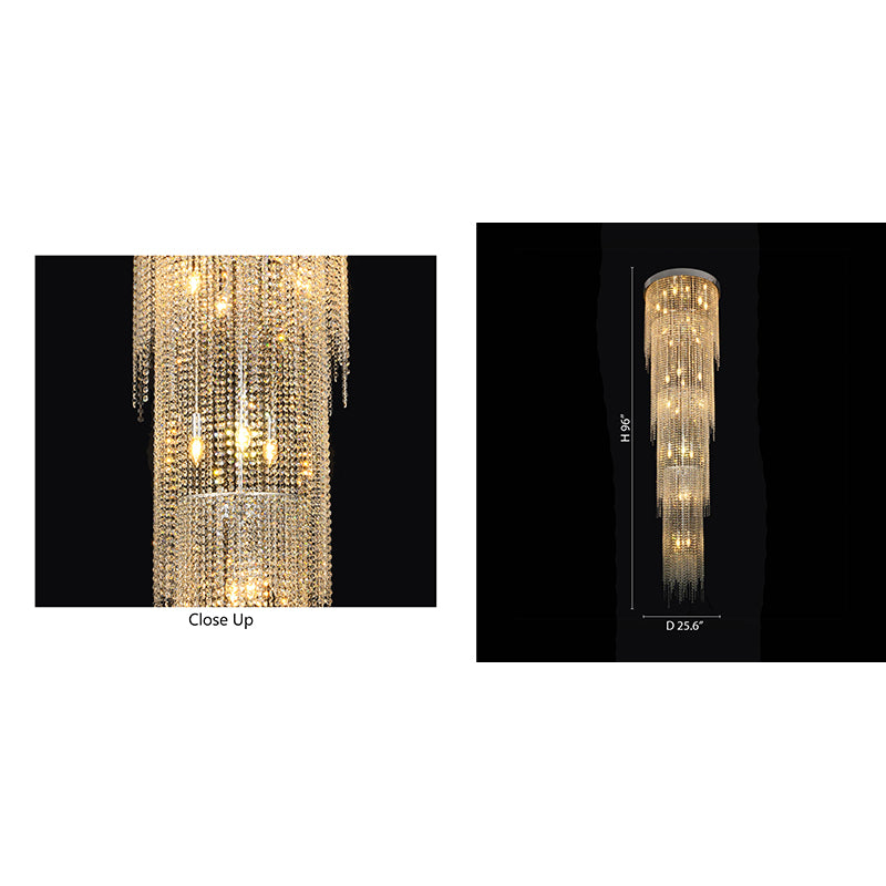 Chrome Flushed Chandelier with Clear Hanging Crystals Not Adjustable in Height