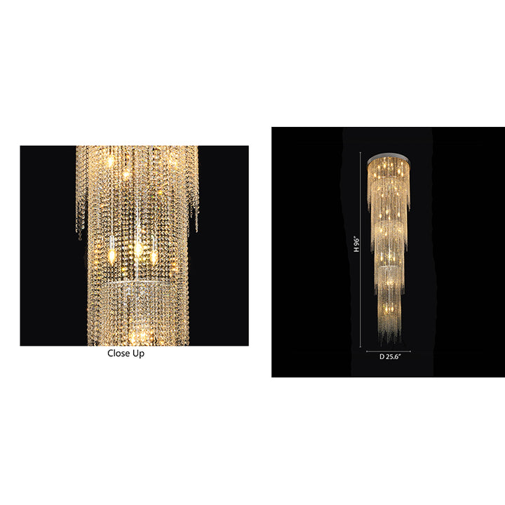 Chrome Flushed Chandelier with Clear Hanging Crystals Not Adjustable in Height