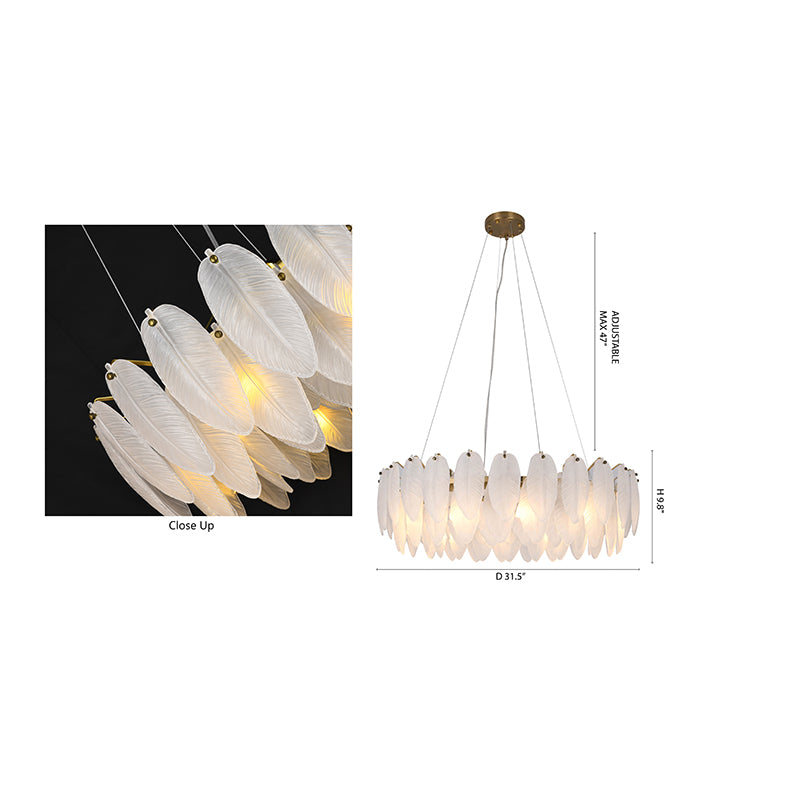 Round Frame Chandelier with Hanging Frosted Glass Leafs by Bethel - view 14