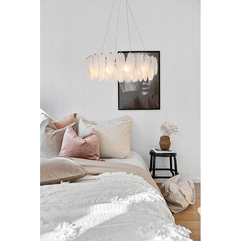 Round Frame Chandelier with Hanging Frosted Glass Leafs by Bethel - view 15