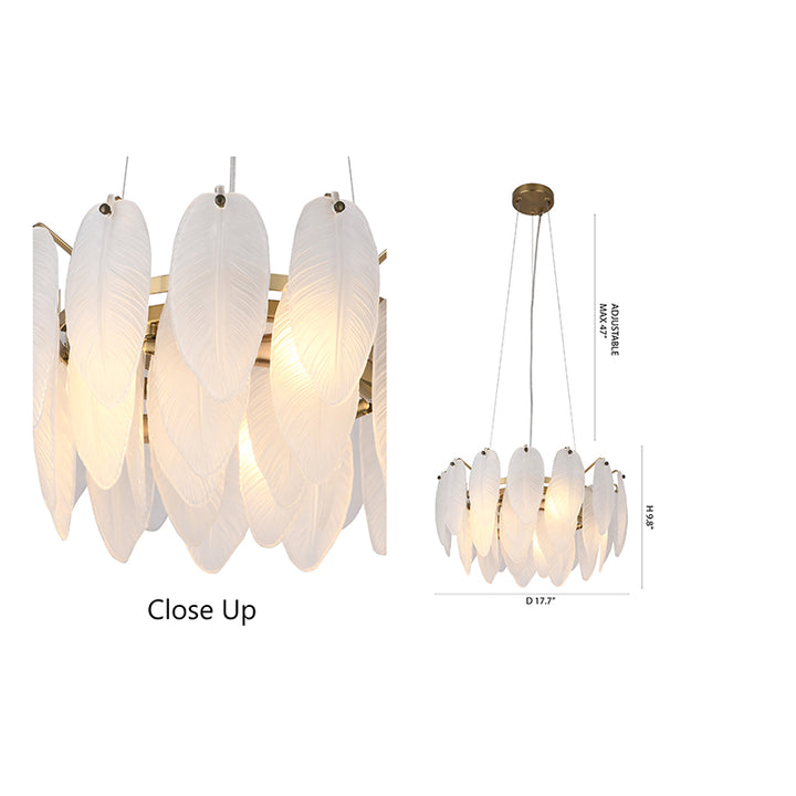 Round Frame Chandelier with Hanging Frosted Glass Leafs by Bethel - view 4