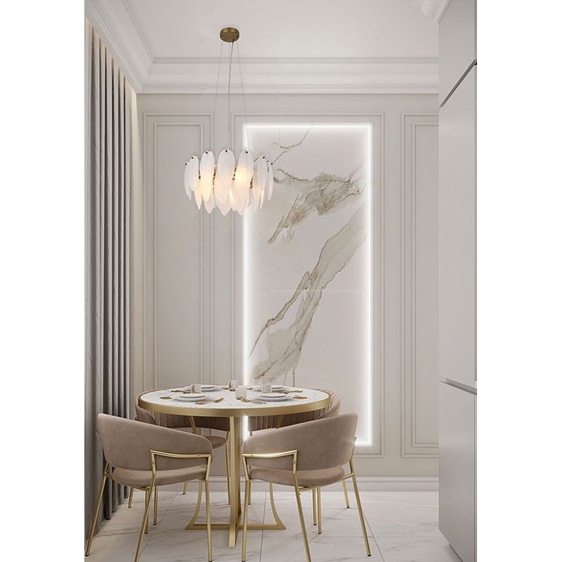 Round Frame Chandelier with Hanging Frosted Glass Leafs by Bethel - view 5