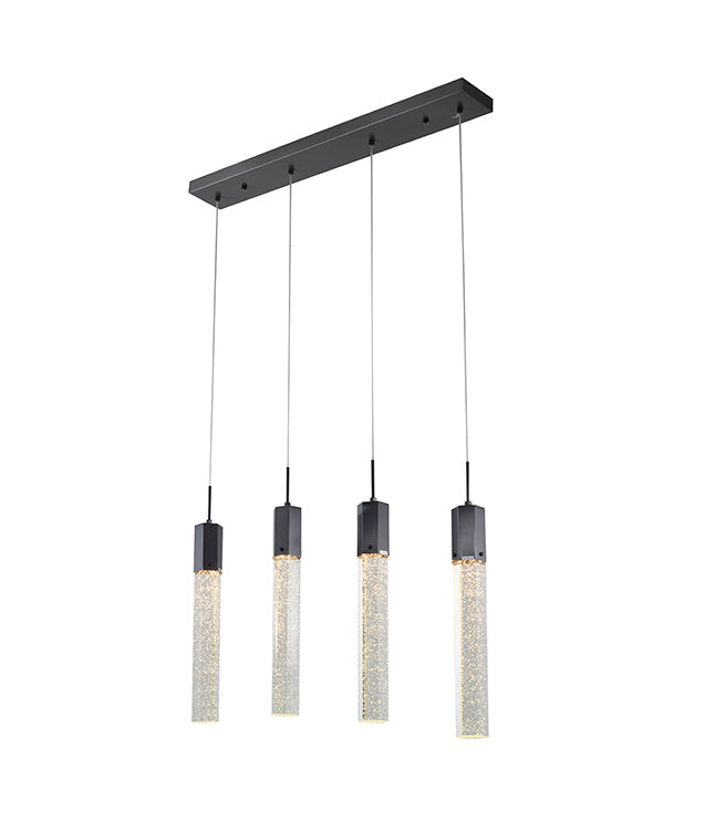 Frame Island Light with Clear Hexagon Bubble Hanging Crystal Pendants in Black by Bethel