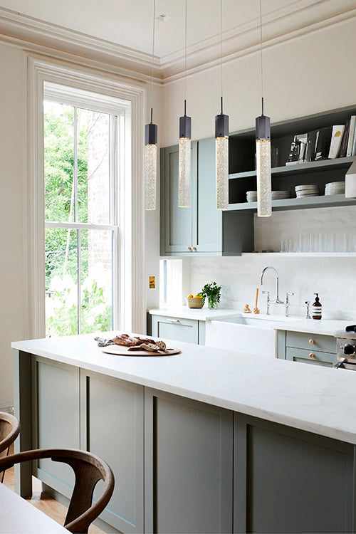 Frame Island Light with Clear Hexagon Bubble Hanging Crystal Pendants by Bethel - view 4
