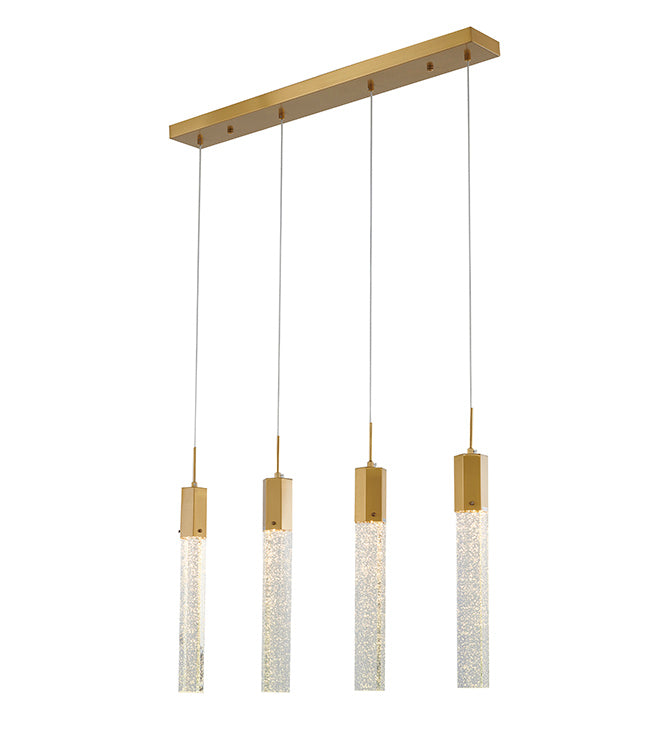 Frame Island Light with Clear Hexagon Bubble Hanging Crystal Pendants in Gold by Bethel