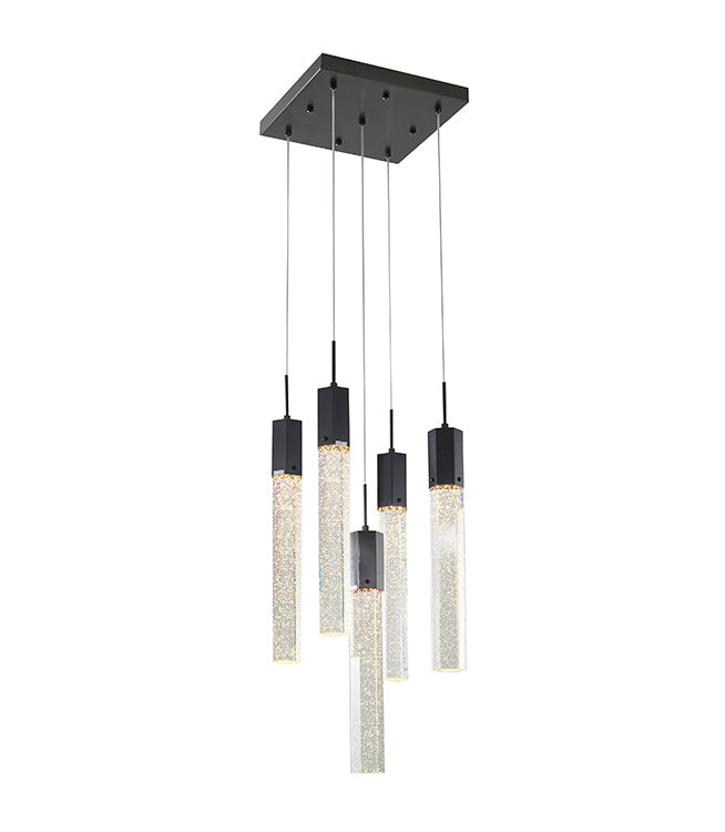 Frame Chandelier with Clear Hexagon Bubble Crystal Hanging Pendants in Black by Bethel