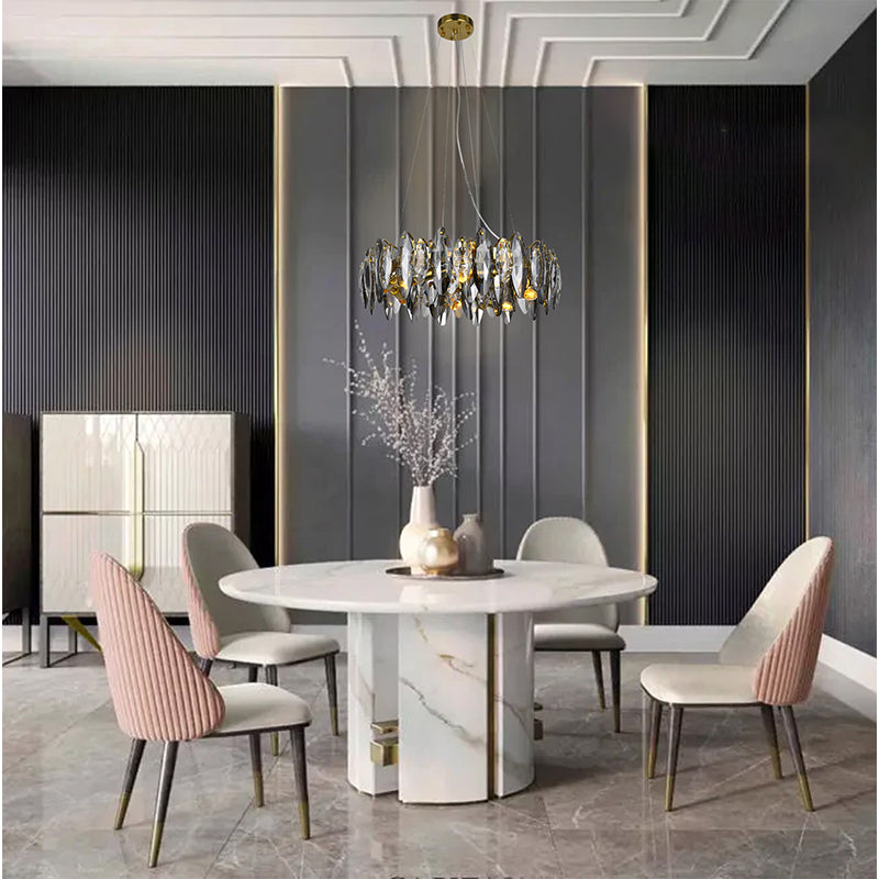Round Brass Frame Chandelier with Clear &amp; Smoke Crystals