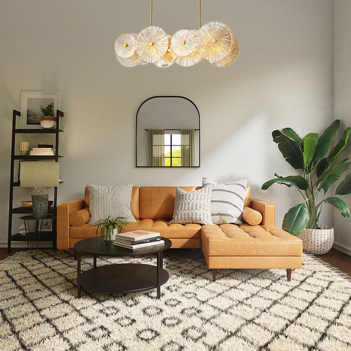 Brass Frame Chandelier with Clear &amp; Amber Petal Glass Shades