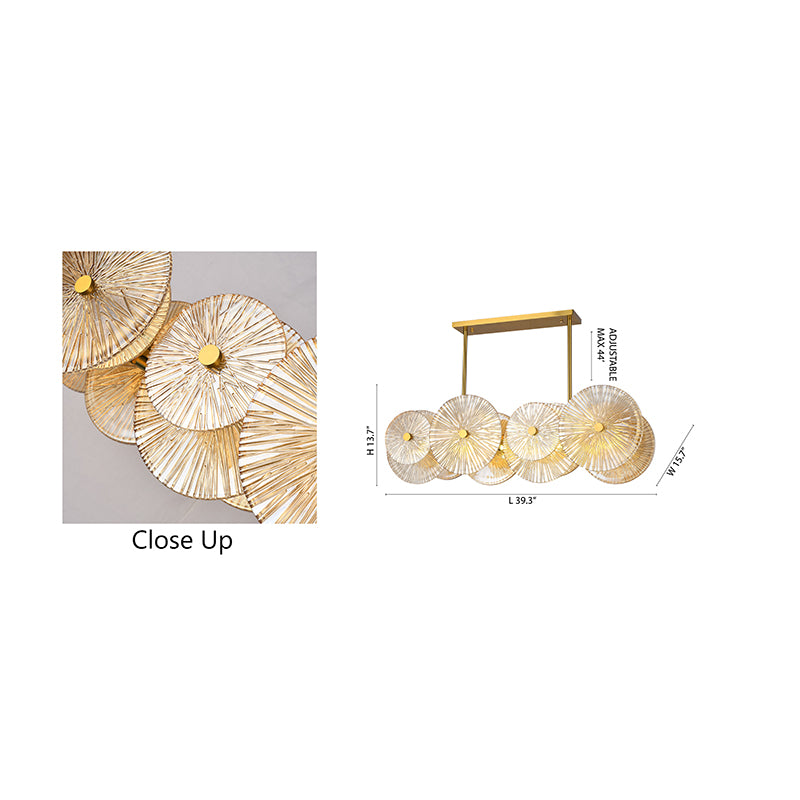 Brass Frame Chandelier with Clear &amp; Amber Petal Glass Shades