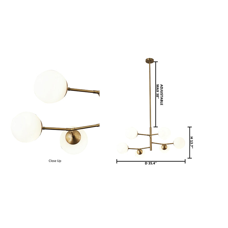Antique Brass Metal Frame Ceiling Fixture with White Glass Globe Shades by Bethel - view 5