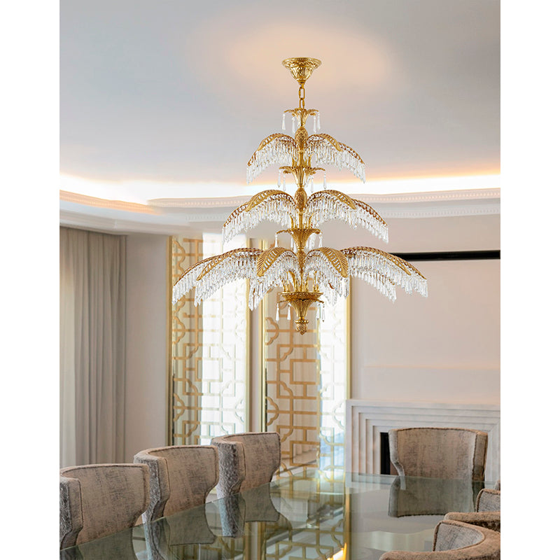 Three Tier Solid Copper Palm Tree Frame Chandelier with Clear Hanging Prism by Bethel - view 11