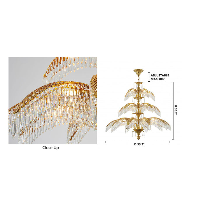 Three Tier Solid Copper Palm Tree Frame Chandelier with Clear Hanging Prism by Bethel - view 12