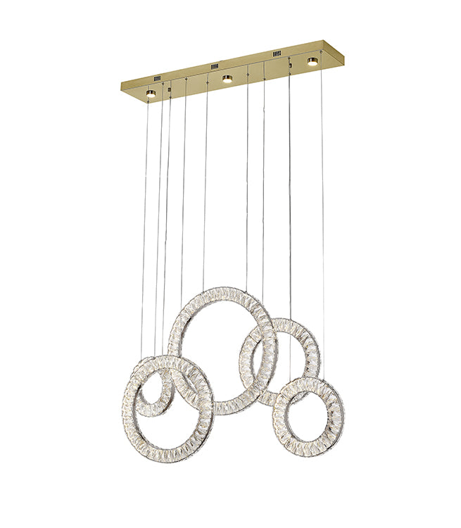Five Clear Crystal Ring LED Chandelier with Hardware in Brass by Bethel