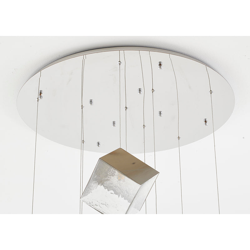 Round Frame Chandelier with Hanging Cubed Clear Distorted Glass Pendants by Bethel - view 17