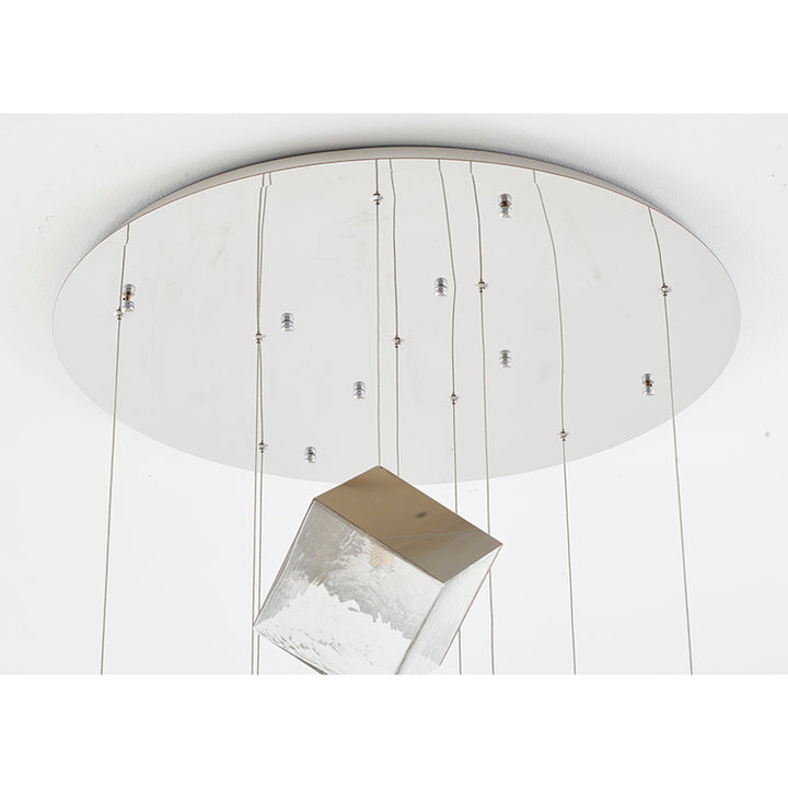 Round Frame Chandelier with Hanging Cubed Clear Distorted Glass Pendants by Bethel - view 17