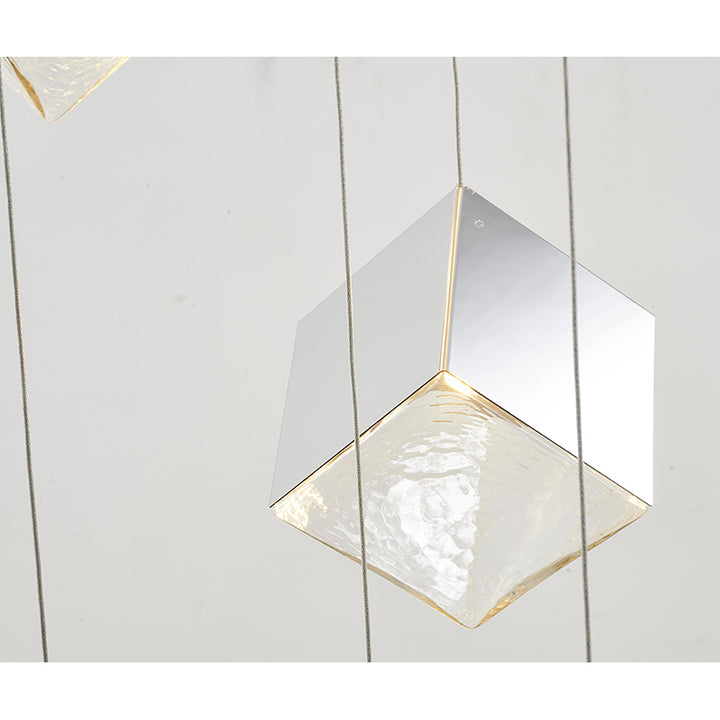 Round Frame Chandelier with Hanging Cubed Clear Distorted Glass Pendants by Bethel - view 18