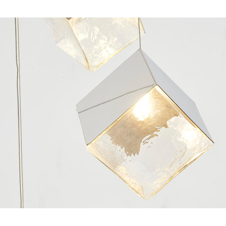 Round Frame Chandelier with Hanging Cubed Clear Distorted Glass Pendants by Bethel - view 20