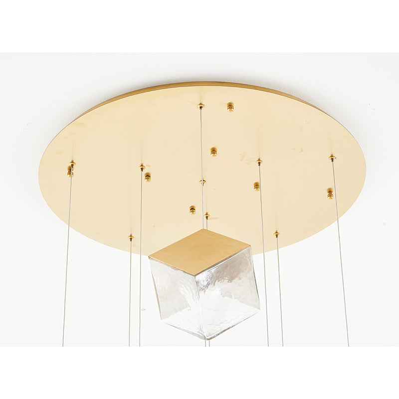 Round Frame Chandelier with Hanging Cubed Clear Distorted Glass Pendants by Bethel - view 10