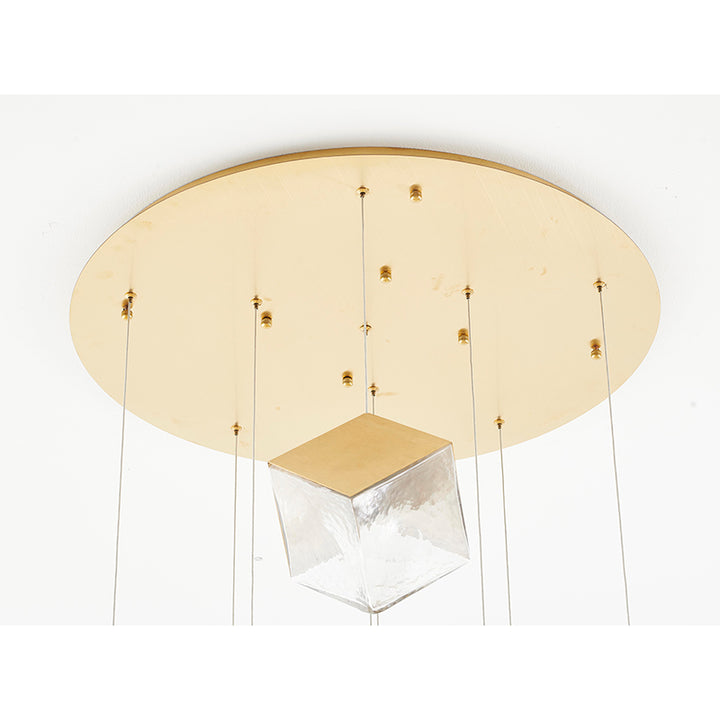 Round Frame Chandelier with Hanging Cubed Clear Distorted Glass Pendants by Bethel - view 10