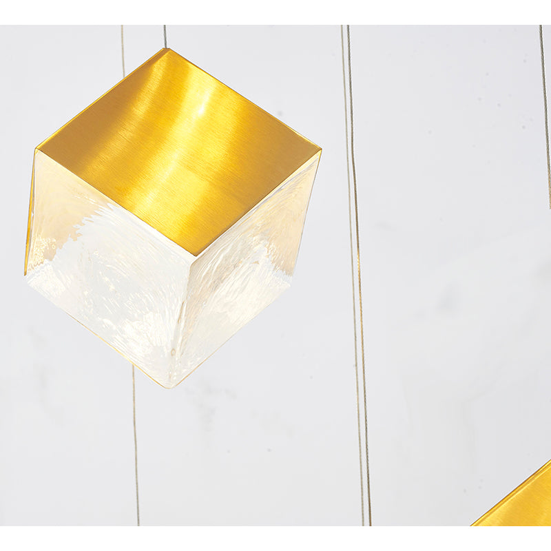 Round Frame Chandelier with Hanging Cubed Clear Distorted Glass Pendants by Bethel - view 11