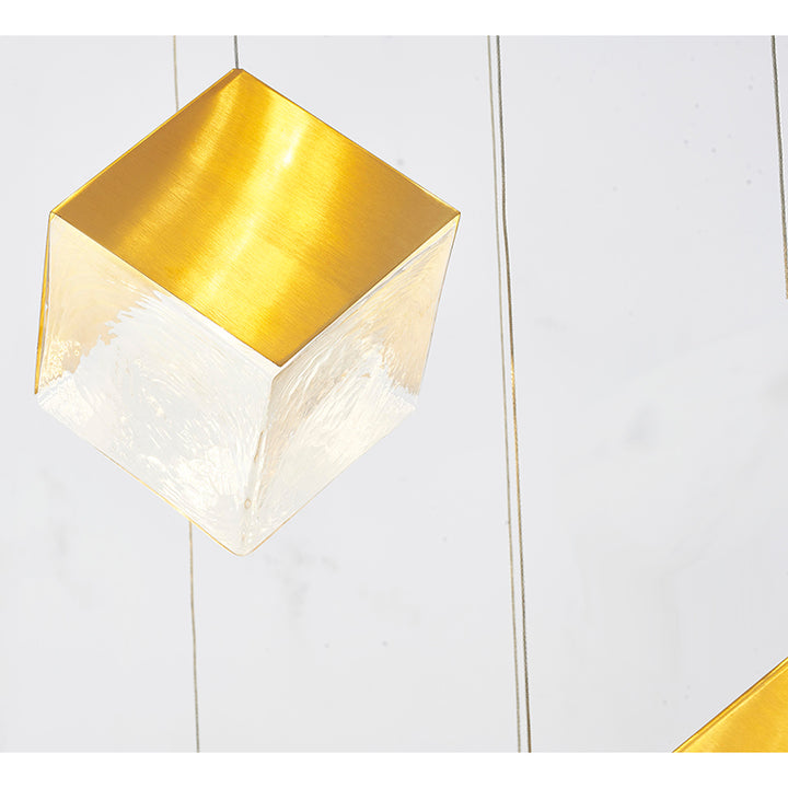 Round Frame Chandelier with Hanging Cubed Clear Distorted Glass Pendants by Bethel - view 11