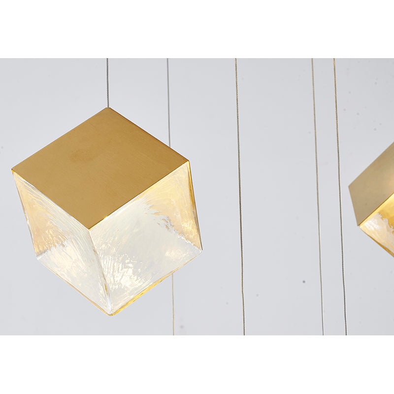 Round Frame Chandelier with Hanging Cubed Clear Distorted Glass Pendants by Bethel - view 13