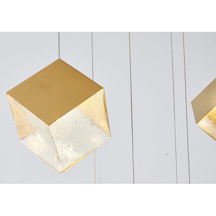 Round Frame Chandelier with Hanging Cubed Clear Distorted Glass Pendants by Bethel - view 13
