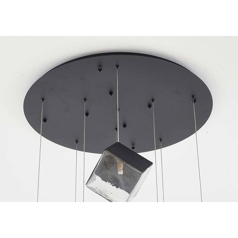 Round Frame Chandelier with Hanging Cubed Clear Distorted Glass Pendants by Bethel - view 4