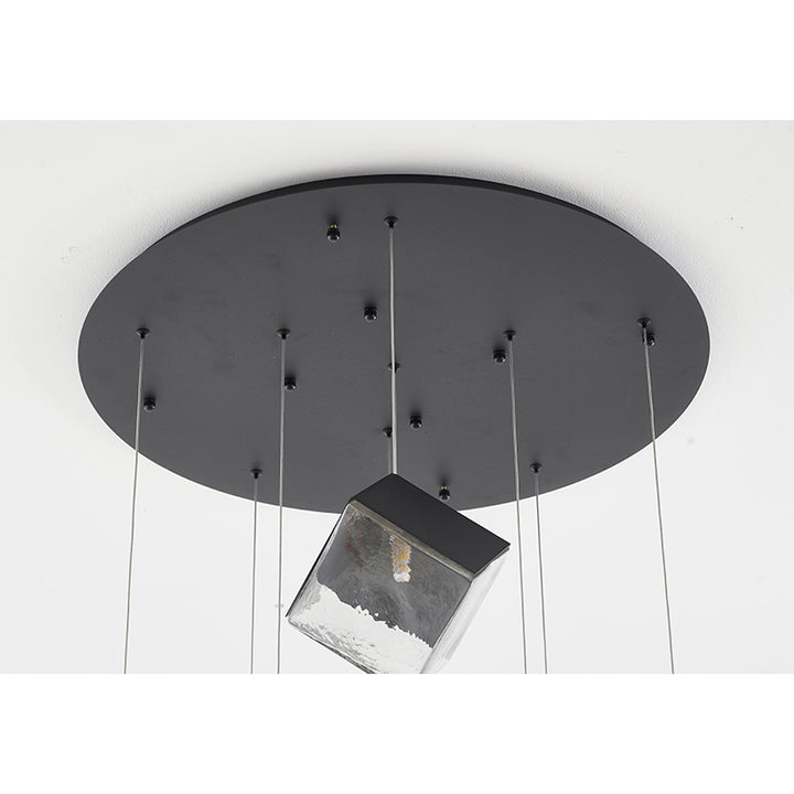Round Frame Chandelier with Hanging Cubed Clear Distorted Glass Pendants by Bethel - view 4
