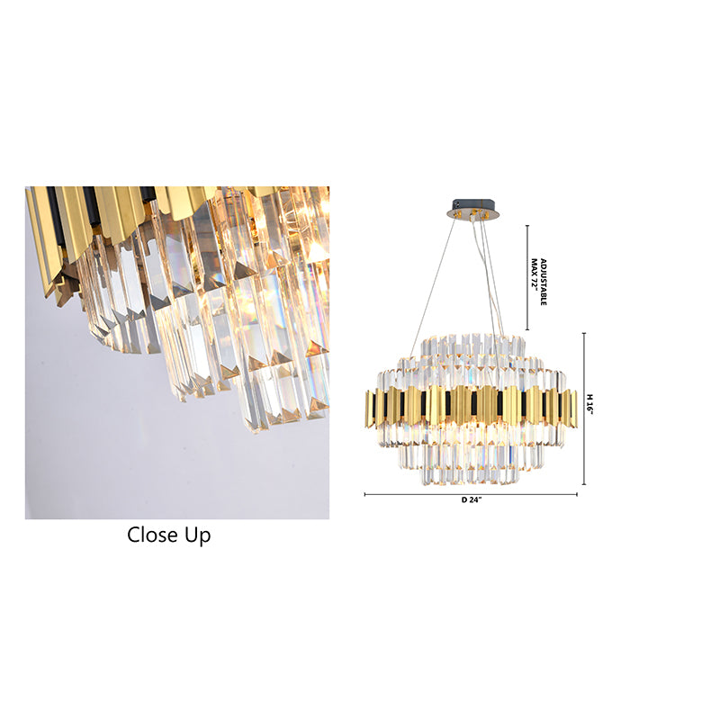Gold Stainless Steel Chandelier with Clear Hanging Crystals by Bethel - view 12