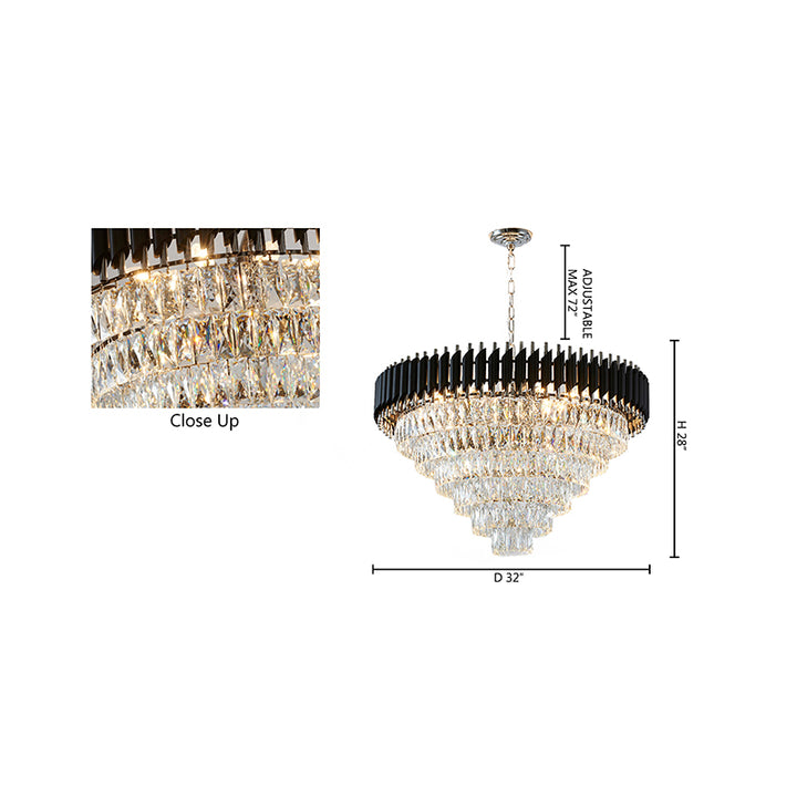 Rectangular Frame Chandelier with Clear Hanging Crystals in Black by Bethel
