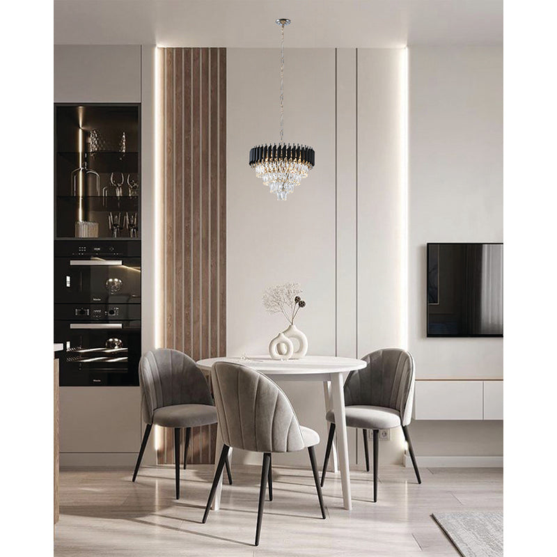 Rectangular Frame Chandelier with Clear Hanging Crystals in Chrome by Bethel